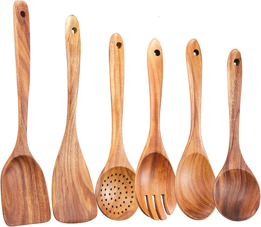 Wooden Kitchen Utensils Set,GUDAMAYE 6 PCE Wooden Spoons for Cooking,Wooden Cooking