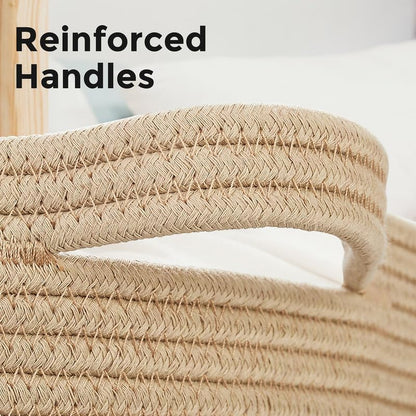 Ravinte Large Storage - 22"x 22"x 14" Blanket Basket for Living Room, Baby Toy Storage, Cotton Rope Woven Laundry Basket (Brown-Black-Light Black)