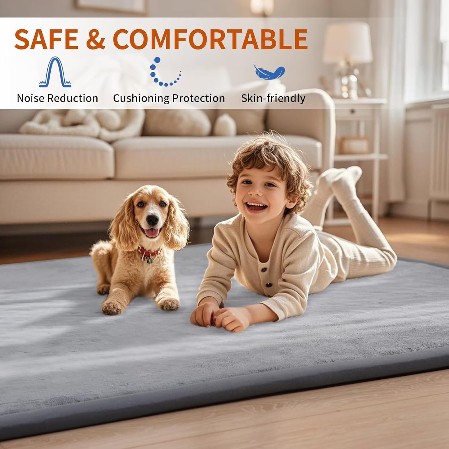 ACOMOPACK Baby Play Mat for Floor,1.3" Thick Memory Foam Area Rug for Living Room,Soft Velvet Crawling with Non-Slip Bottom for Kid,Toddler,79"×157" Tummy Time Nursery Rugs,Yoga（Dark Grey）
