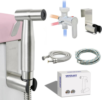Handheld Bidet Sprayer for Toilet - Bidets for Existing Toilets Adjustable Water Pressure with Bidet Hose for Feminine Wash, Stainless Steel Muslim Shower Jet Spray for Toilet (Warm and Cold)