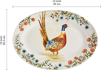 Bico Autumn Birds 16 plus 14 inch Oval Platters Set, Set of 2, Microwave and Dishwasher Safe, for Serving Fish, Chicken, Turkey