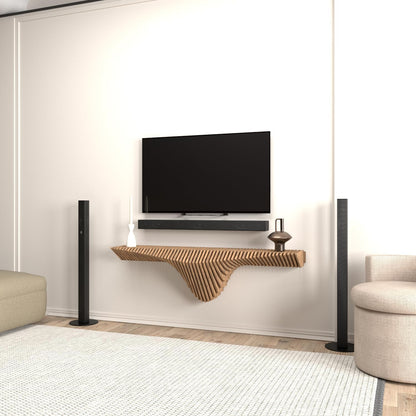 Parametric 50 inch Floating Shelf TV Unit Modern Geometric Wooden Wall Piece Decor Natural Oak Color 3D Wavy Living and Gaming Room Shelf