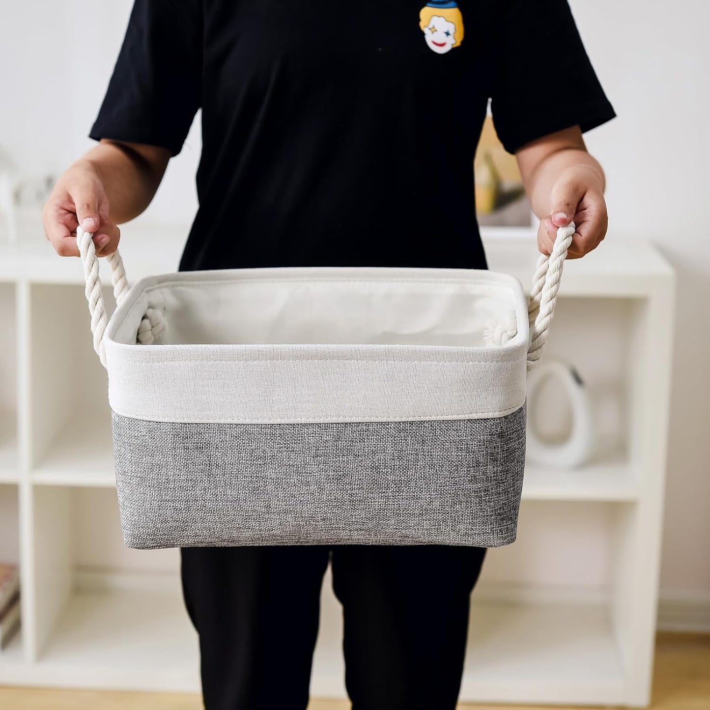 TheWarmHome Storage Bins for Shelves - 13.8L×9.8W×6.7H inch 3 Pack Medium Collapsible Storage Baskets for Organizing | Fabric Storage Cubes for Linen Closet Toy Home (White&Grey)