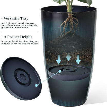 KOL 2-Pack 23.5" Plastic Planters, Gradient Blue Glossy Large Tall Plant Pots, Lightweight Decorative Flower Containers with Drainage Hole & Dual-Purpose Saucer – Indoor & Outdoor Use Front Porch