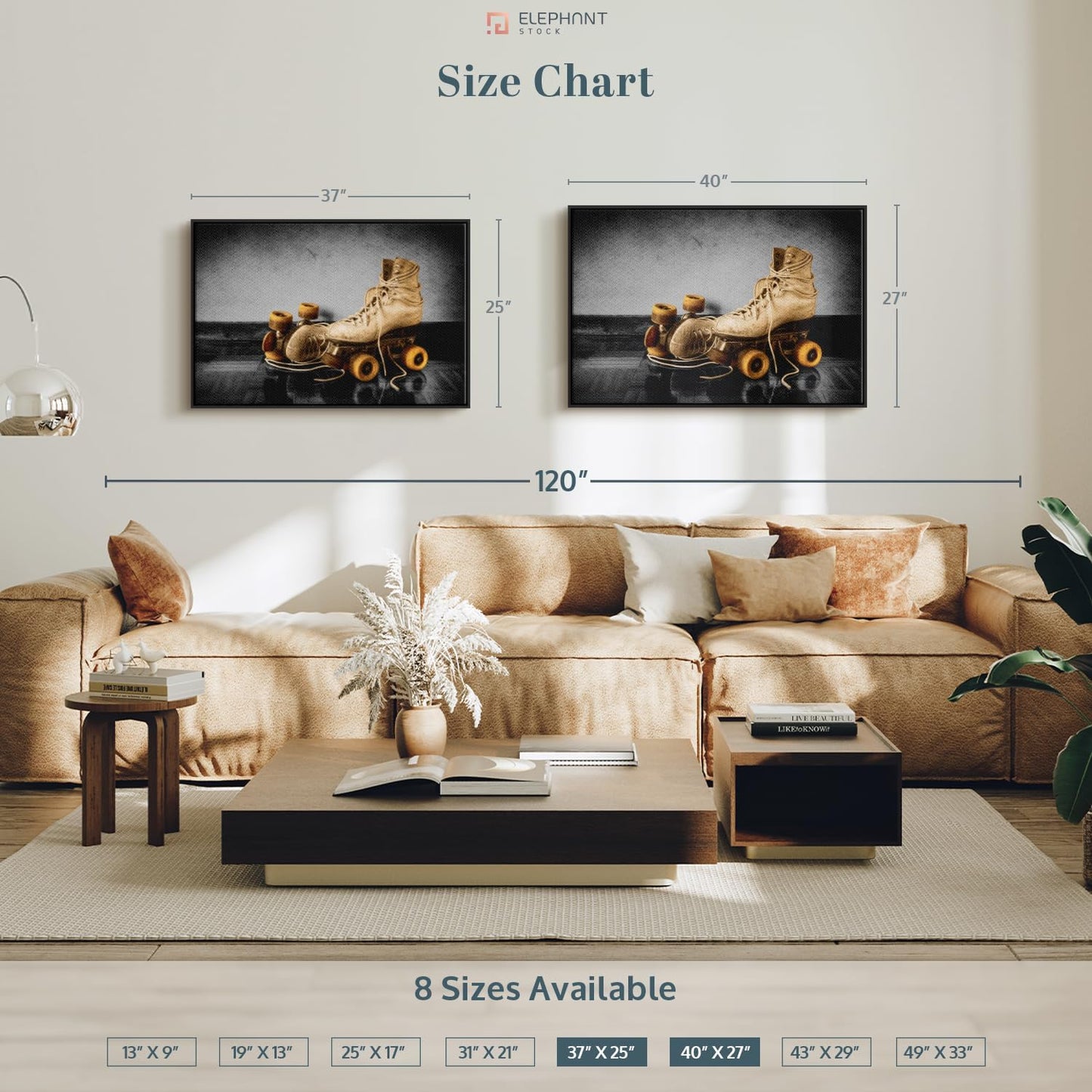 ElephantStock Vintage Skates Pop Wall Art - Horizontal Framed Canvas - 1-Piece Living Room Wall Decor - Sport Photography Canvas Print - Beige and Black Decor for Wall - 37" X 25"