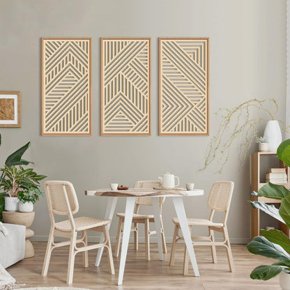 IARTTOP 3 Pieces Wood Boho Wall Art Framed Mid century Modern Wooden Wall Decor Large Minimalist Geometric Line Decor for Living Room Bedroom Office-16 x32