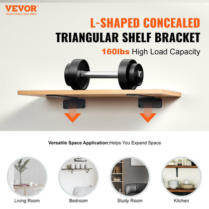 VEVOR Floating Shelf Brackets 10 Inch, 6 Pack Heavy Duty Shelf Brackets, Brackets for Shelves, 1/5"