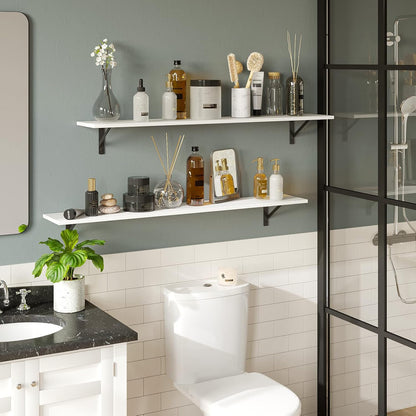 DINZI LVJ Long Wall Shelves, 55.1Inch Wall Mounted Shelves Set of 2, Extra Large Wall Storage Ledges with Sturdy Metal Brackets for Living Room, Bathroom, Bedroom, Kitchen, White