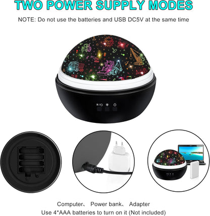 Night Light Projector for Kids Truck Toys for Boys, 360 Degree Rotation Baby Night Lights with Car and Star Theme, Birthday Party Festival Decor(Black)