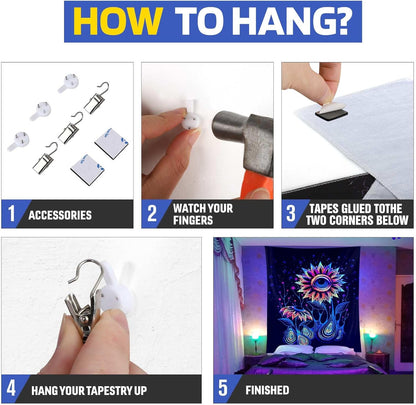 ADDWel Blacklight Sunflower Tapestry, Hippie Eye Tapestry Glow In The Dark, UV Reactive Black Light Upright Posters Wall Hanging for Bedroom Dorm Living Room Backdrop Decor