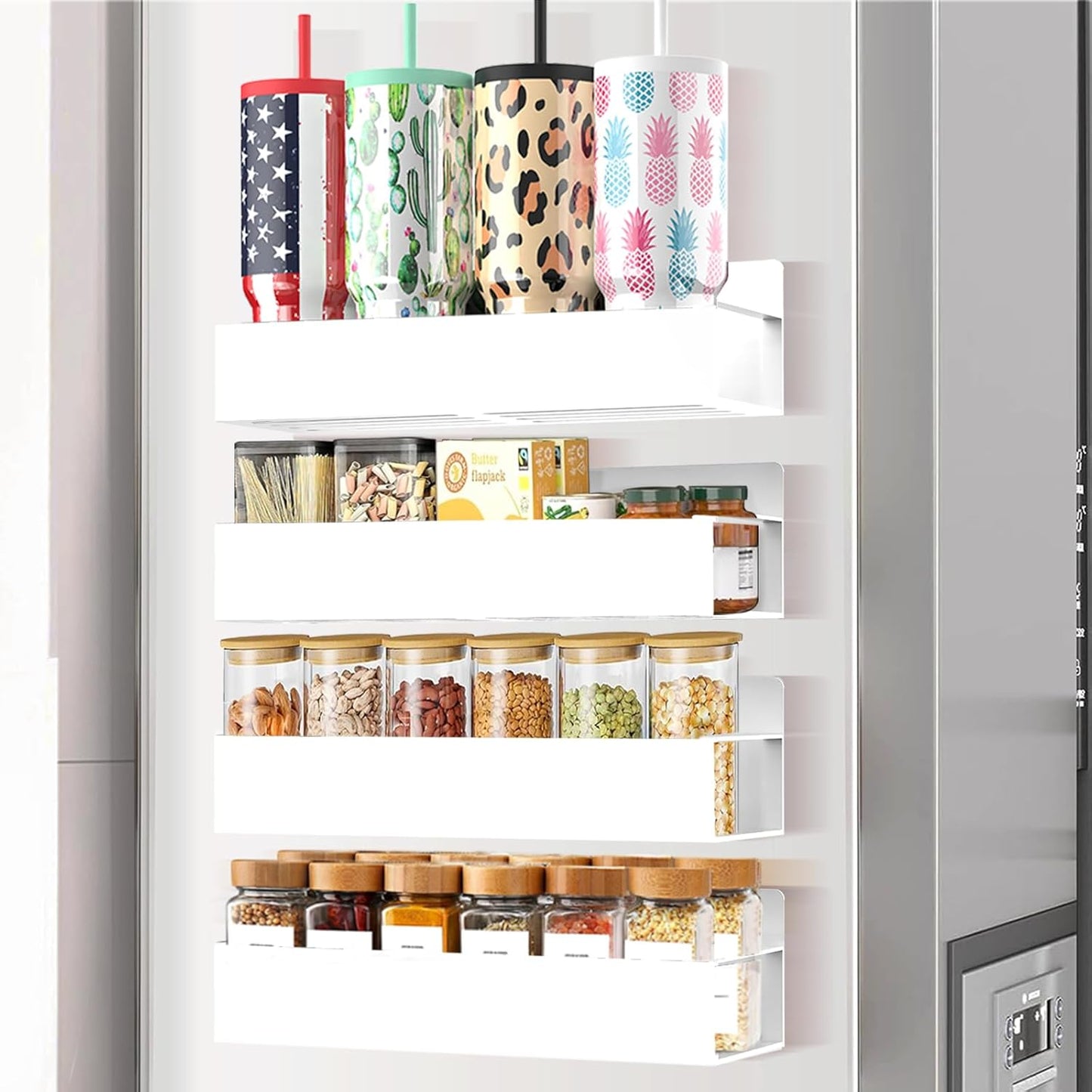 Magnetic Spice Rack Organizer for Fridge Seasoning Organizer for Kitchen Storage With Screw Magnetic Shelf for Oven, RV,Garage,Bathroom (White, 4pack)