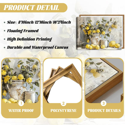 Framed Lemon Kitchen Wall Decor for Dining Room - Vintage Mustard French's Yellow Lemon Kitchen Wall Art, Rustic Oil Paintings Posters Prints for Bathroom Living Room Bedroom 16x24 inch