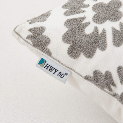 HWY 50 Grey Gray Decorative Throw Pillow Covers 18x18 Inch (1 Piece), Embroidered Cotton Farmhouse Cushion Cover Pillow Case for Sofa Couch Living Room Bed, Geometric Diamond Floral