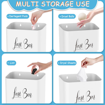 Sealegend Magnetic Lint Bin for Laundry Room with Dryer Lint Brush, Wall Mounted Trash Can Space-Saving Laundry Organization and Storage, White