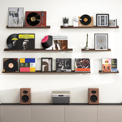 Heimlove Picture Ledge Shelf, Floating Shelves Set of 2, 72 Inches Long Large Picture Shelf for Wall with Ledge, Kids Bookshelf Wall Mounted for Living Room Bedroom Decor Books Photo Frames, Walnut