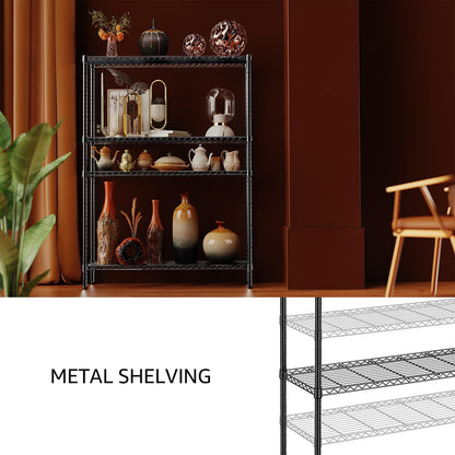 IZEUK 1400 LBS Garage Black Shelving Wide Storage Shelves 4 Tier Adjustable Heavy Duty Metal Wire Rack Standing Shelf Unit for Kitchen Office College Dorm Garage Warehouse 15.8" x 45.8"x 59.4"