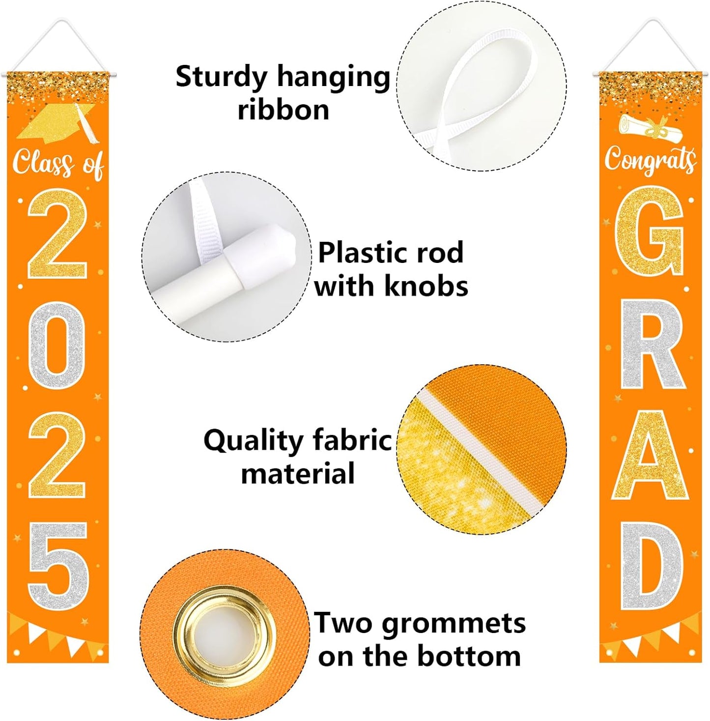 Graduation Decorations 2025 GRAD Banner Orange Porch Door Sign Welcome Banner For Indoor Outdoor Wall Graduation Decorations Class of 2025
