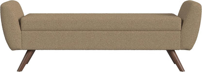 HomePop Modern Storage Bench with Wood Legs Home Décor|Bench with Storage for Living Room & Bedroom - Brown Boucle