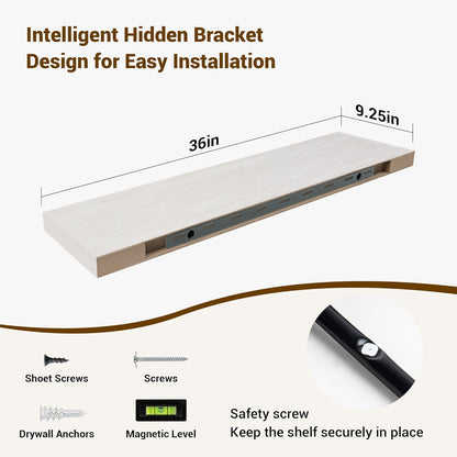36 Inch Floating Shelves, 36"x9.25"x1.5" Inch Deep Floating Shelves for Wall, Wooden Shelves for Bathroom, Bedroom, Living Room, Cream White Oak
