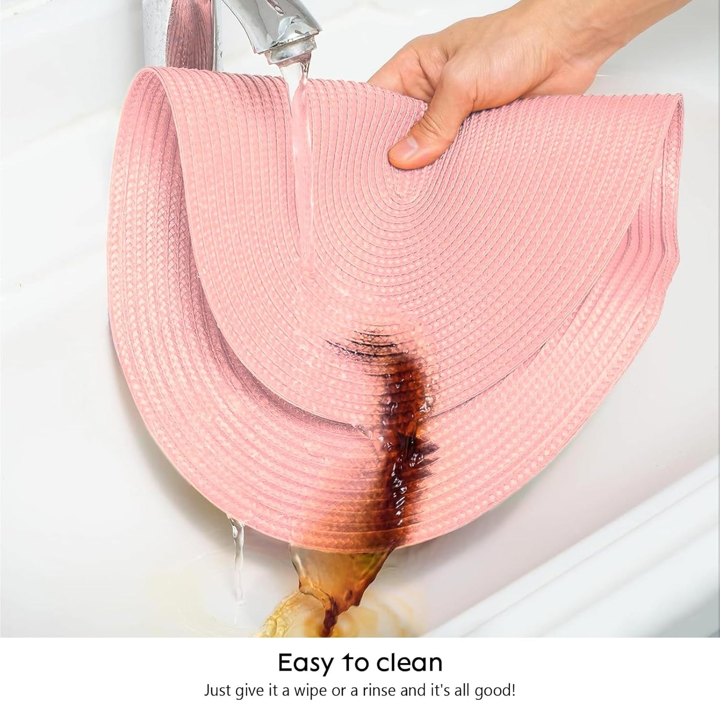 AHHFSMEI Placemats Set of 4 for Dining Table Washable Woven Vinyl Non-Slip 18x12 inches Placemat Heat-Resistant Durable Table Mats for Dining Table Easy to Clean(Pink 4)