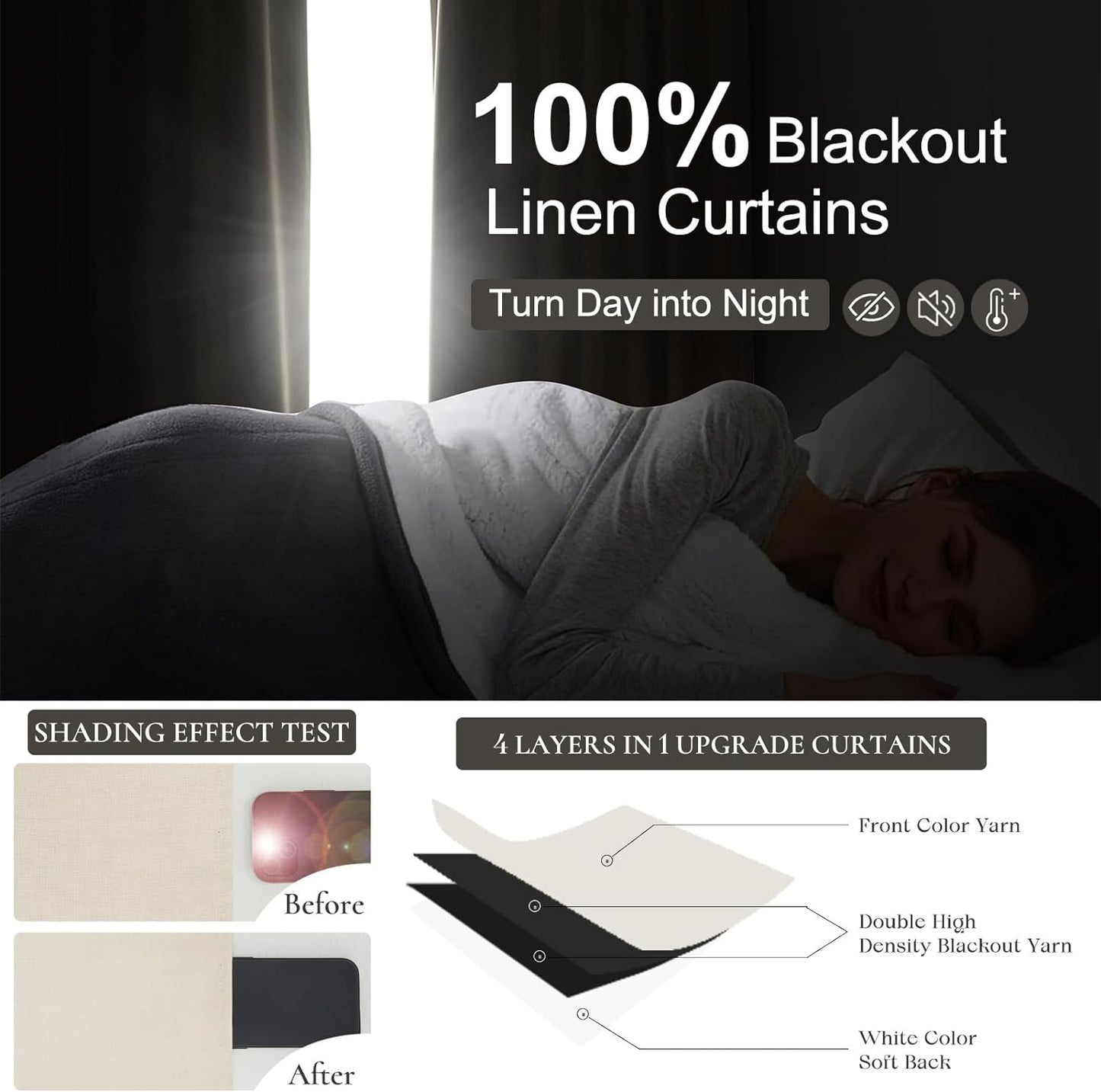 86 Inch Blackout Linen Curtains, Thermal Insulated Custom Drapes for Living Room Bedroom 2 Panels Set Back Tab&Pinch Pleated Window Curtains 86 Inches Long (40x86 Light Beige Linen)