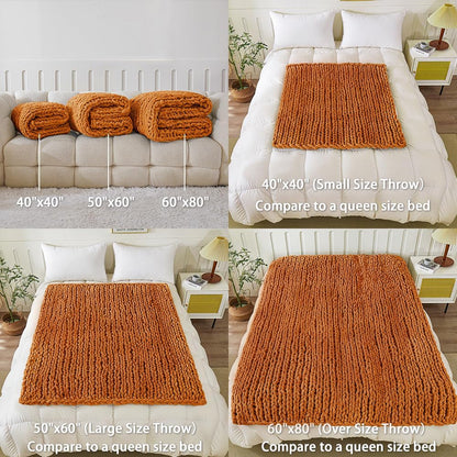 WESHIONGOO Chunky Knit Blanket Throw 50"×60" Knitted Throw Blankets for Couch Bed Fall Throw Blanket Fluffy Soft Blanket with Jumbo Chenille Yarn Thick 100% Handmade (Burnt Orange)
