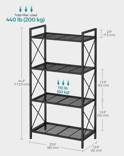 SONGMICS 4-Tier Metal Storage Rack, Shelving Unit with X Side Frames