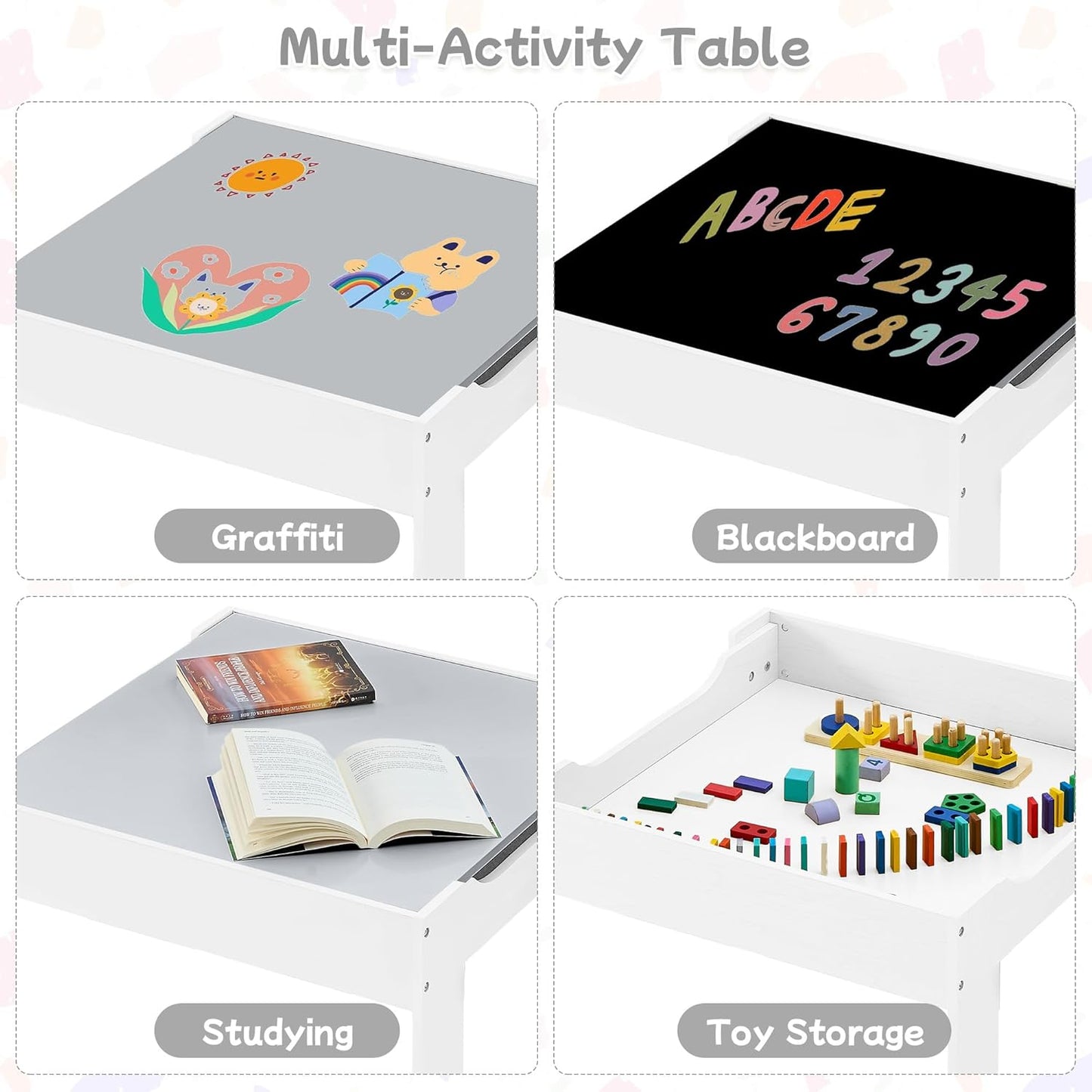 Kids Table and Chair Set, 3 in 1 Wooden Activity Table with Detachable Tabletop, Toddler Table and Chair Set with Storage Drawer, Kids Play Table for Children Art, Craft, Eating, Learning