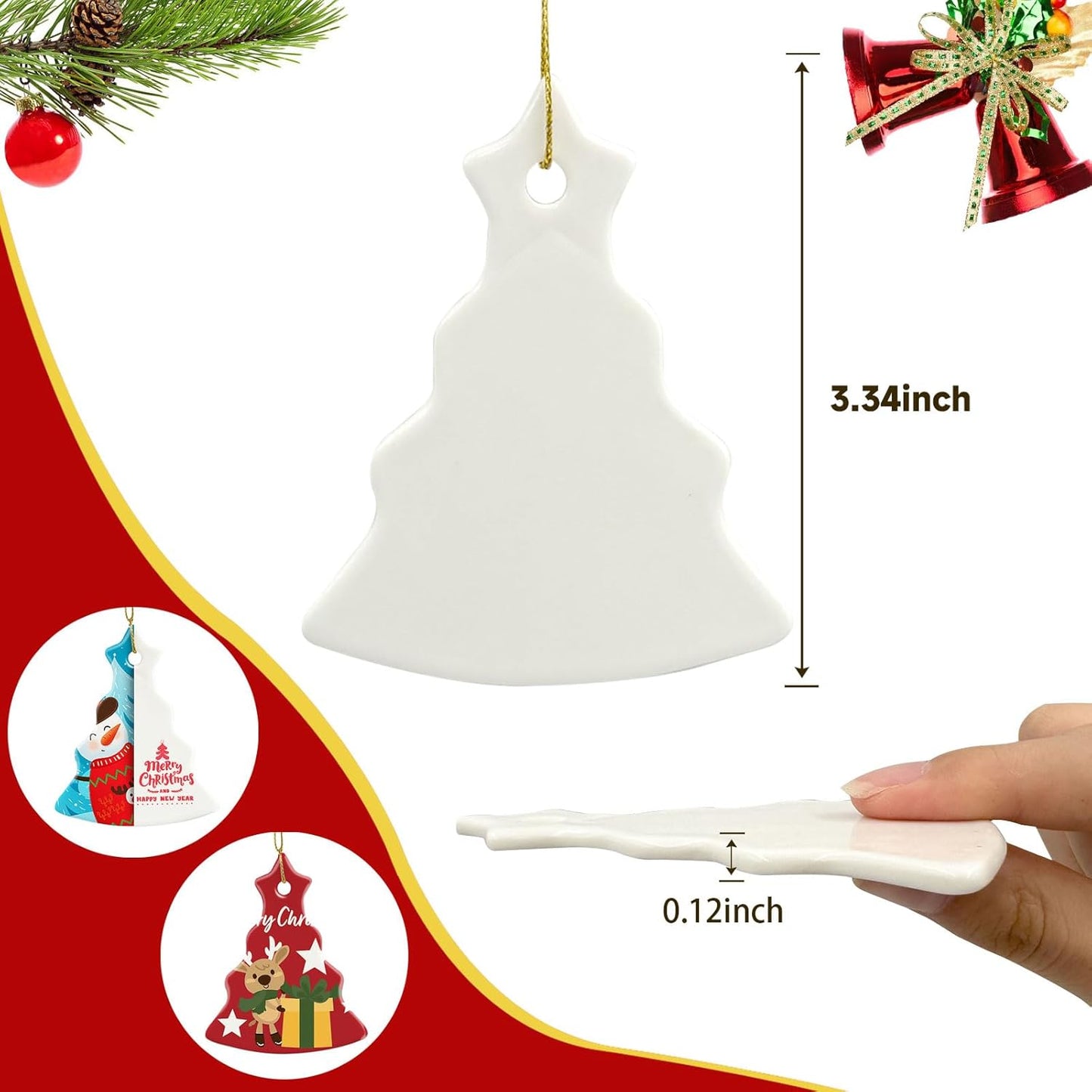 Sublimation Ceramic Ornaments Sublimation Ornament Blanks Bulk Ceramic Discs Ornaments Tree Shape Porcelain Ornament for Xmas Tree Decor Personalized Christmas Sublimation Blanks Products