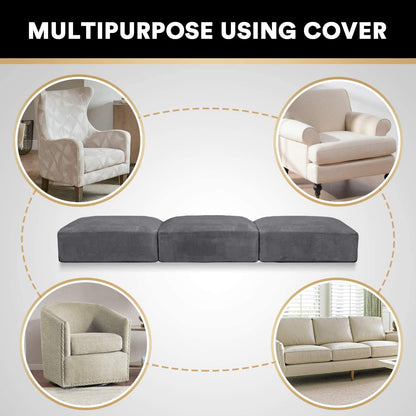 PrinceDeco Velvet Stretch Couch Cushion Cover Extra Large Cushion Slipcover for Chair Loveseat Sofa Cushion Furniture Protector Seat Cushion Sofa Cover (3 Piece XL Sofa Cushion Covers, Grey)