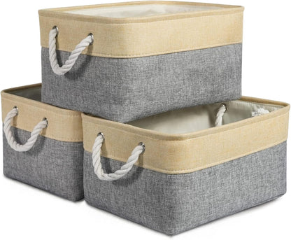 TheWarmHome Storage Bins for Organizing,Sturdy Storage Basket, Decorative Foldable Storage Baskets for Shelves Closet Toy (Gold&Grey Medium - 3 Pack 13.8L×9.8W×6.7H inch)