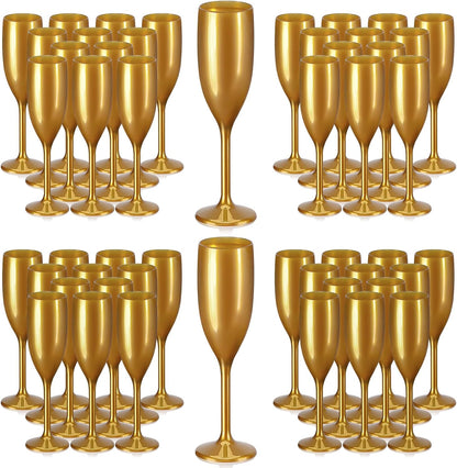 XUWAIDSGN Acrylic Champagne Flutes Toasting Glasses Unbreakable Mimosa Bar Reusable Wine Glasses Vintage Champagne Flutes Stemmed Drinking Cups 5.4 OZ for Christmas Birthday (100, Gold)