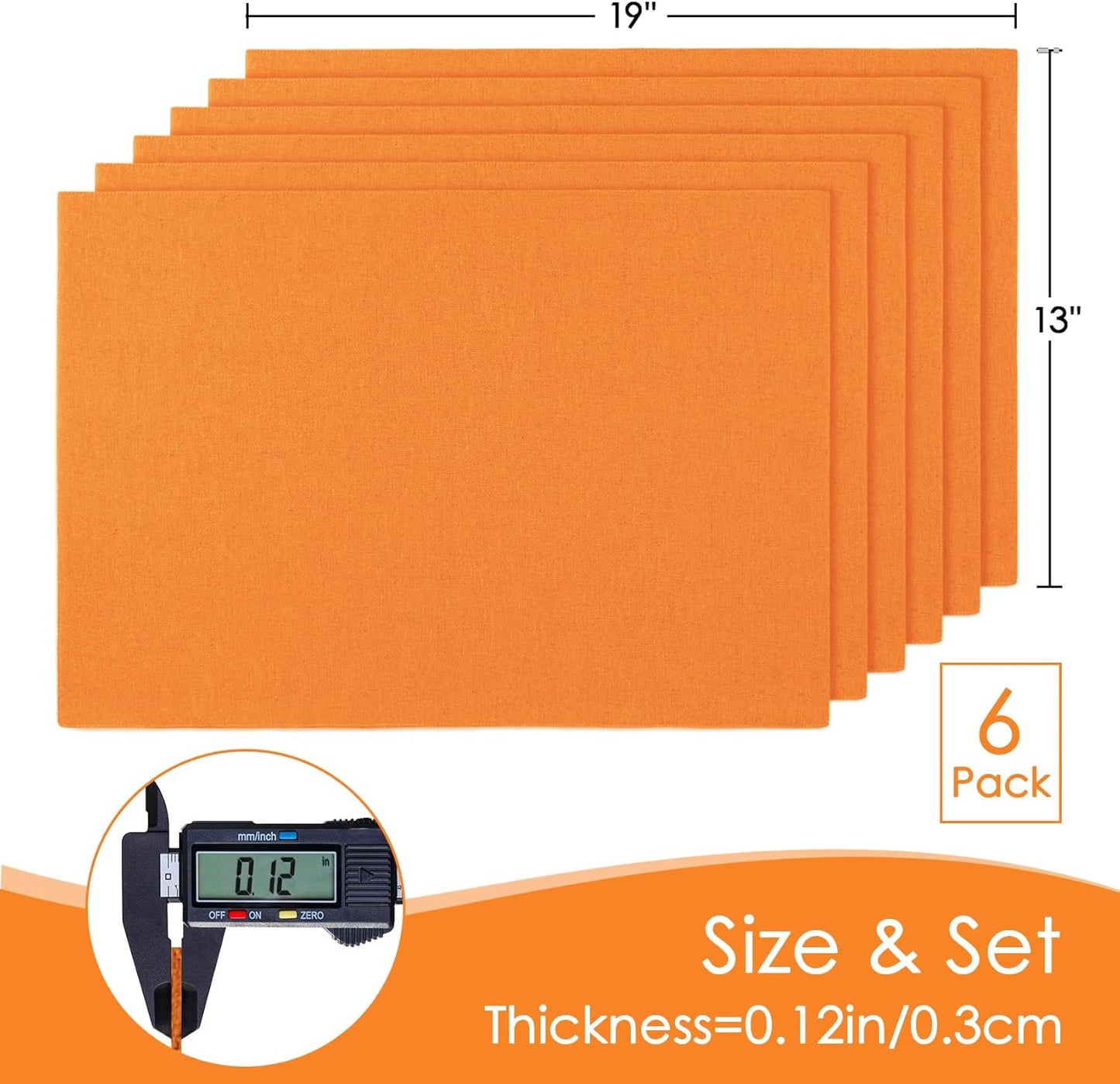 MANSPHIL Orange Cloth Placemats Set of 6, Double Layer Faux Linen Place Mats Heat Resistant Washable Table Mats for Dining Kitchen, 13x19 Inch