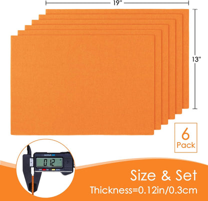 MANSPHIL Orange Cloth Placemats Set of 6, Double Layer Faux Linen Place Mats Heat Resistant Washable Table Mats for Dining Kitchen, 13x19 Inch