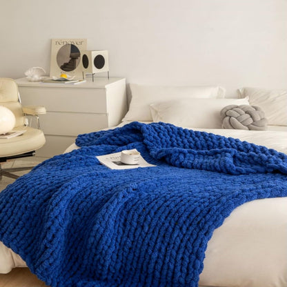 Chunky Knit Blanket Throw 40"x60", Chenille Throw Blankets, Handmade Warm & Cozy Blanket Couch Bed Home Decor, Soft Breathable Fleece Banket, Christmas for Couch Bed Sofa Best Gift (Navy Blue)