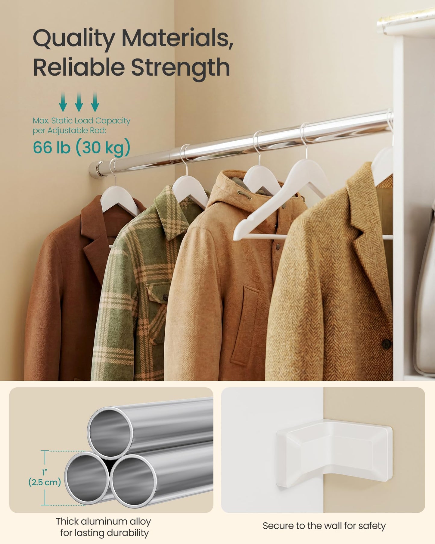 SONGMICS Closet System, Customizable Walk-In Closet Organizer System with Adjustable Hanging Rods