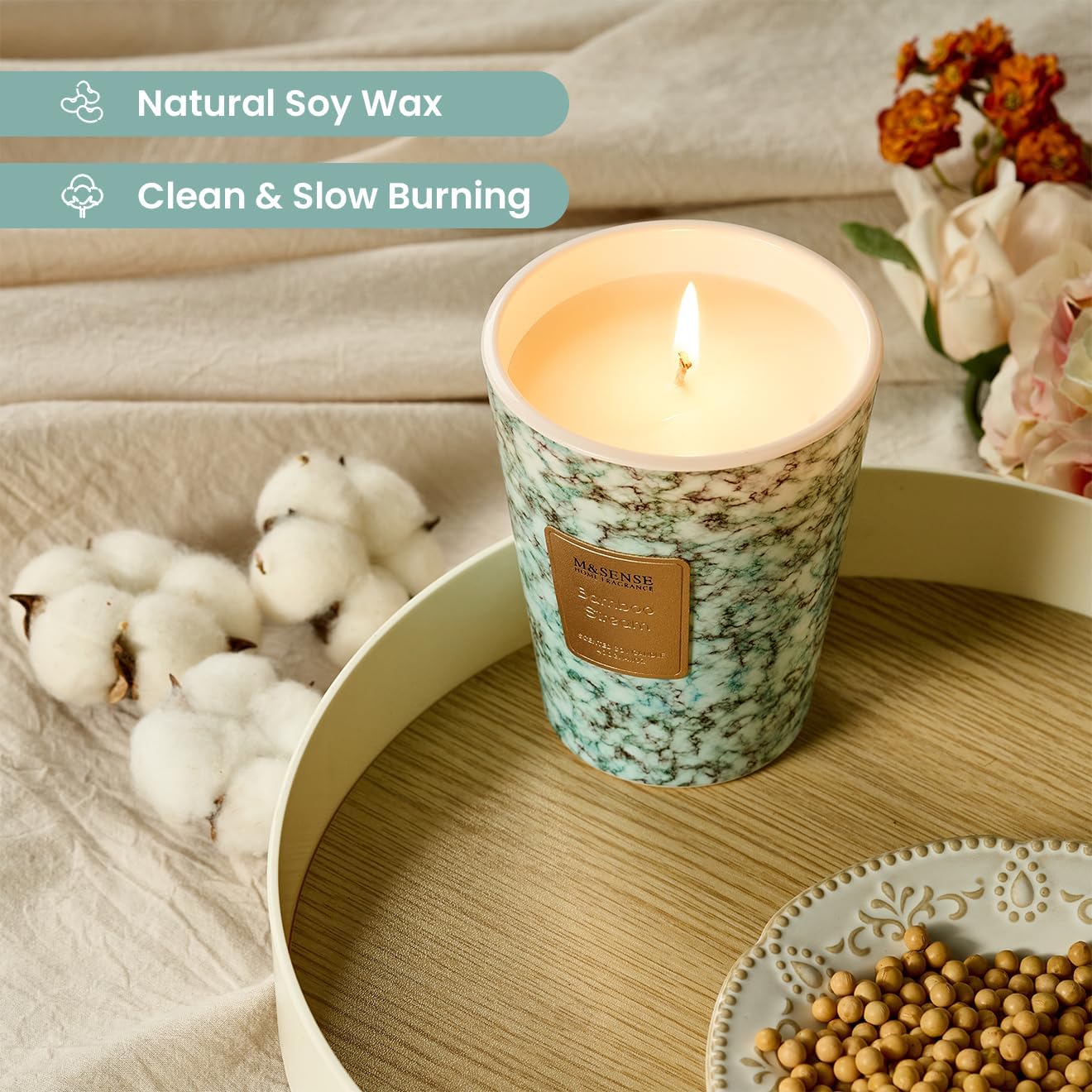 M&SENSE BambooStream Scented Candles for Home, Lead-Free Wick Highly Scented Jar Candles, 14.1 Oz 80 Hours Lasting Burning Candles Gifts for Women, Relaxing Aromatherapy Candle for Stress Relief