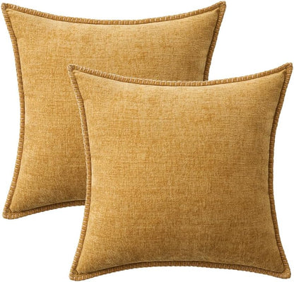 MIULEE Pack of 2 Couch Throw Pillow Covers 18x18 Inch Gold Farmhouse Decorative Pillow Covers with Stitched Edge Soft Chenille Solid Dyed Fall Pillow Covers for Sofa Bed Living Room
