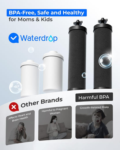[New Upgraded Ultrafiltration] Waterdrop Black and Fluoride Water Filter, Replacement for Berkey® Black Purification Elements, Berkey® Gravity Water Filter System