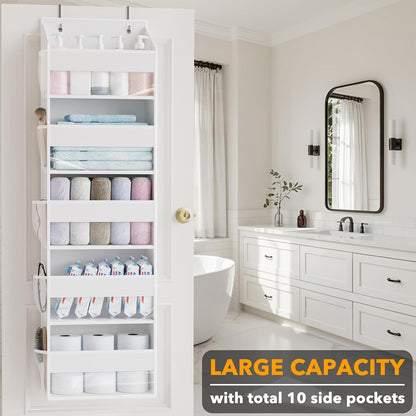 SpaceAid 2 Pack Over The Door Organizer with 5 Large Pockets and 10 Mesh Side Pockets, 5 Layers Door Organizer Hanging with Clear Window for Bedroom, Bathroom, Pantry and Nursery, White