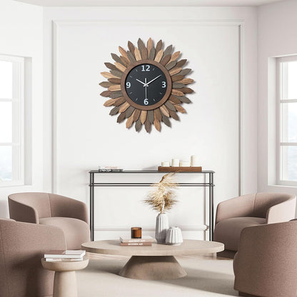 Honiway Large Wall Clock Battery Operated 21 in Rustic Wood Boho Sunburst Decorative Wall Clock Silent Non Ticking Farmhouse Wall Clocks for Living Room Bedroom Kitchen Bathroom Decor (Tricolor)