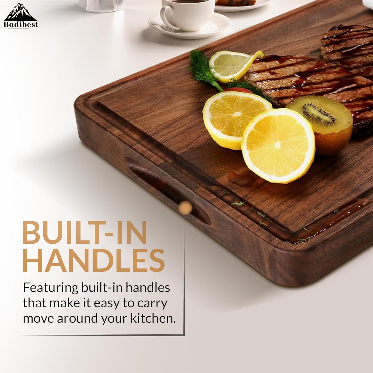 Handcrafted Walnut Wood Cutting Board 12x8, Non Toxic Kitchen Chopping Board with Juice Groove Charcuterie Serving Board, Eco & Knife Friendly Small Wooden Cutting Boards for Kitchen, Restaurant Use