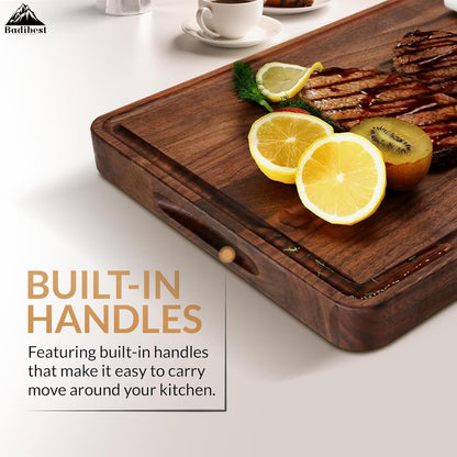 Handcrafted Walnut Wood Cutting Board 12x8, Non Toxic Kitchen Chopping Board with Juice Groove Charcuterie Serving Board, Eco & Knife Friendly Small Wooden Cutting Boards for Kitchen, Restaurant Use