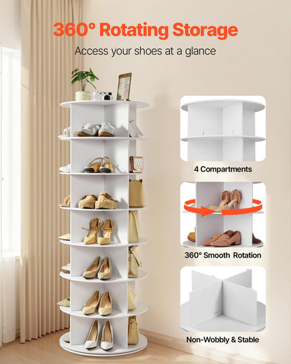 VEVOR 7 Tiers Rotating Shoe Rack Tower, 360° Spinning Shoe Rack, Revolving Storage Round Carousel