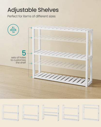 SONGMICS Bamboo Bathroom Shelf, 3-Tier Adjustable Plants Rack, Wall-Mounted or Stand, in The Living