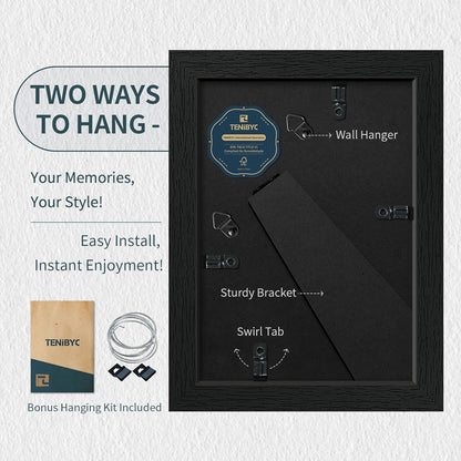 5x7 Picture Frame 3 Pack - Black Woodgrain, Solid Wood & HD Tempered Glass, Table Display or Wall Hanging