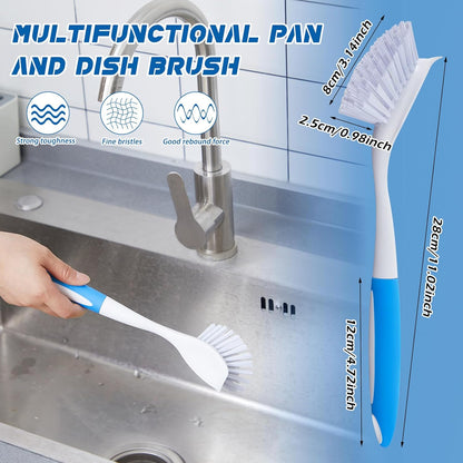 Hsei 10 Pcs Blue Kitchen Scrub Dish Brush Bulk with 11 Inch Anti Slip Handle Cleaning Dish Scrubber with Stiff Bristles Washing Scrub Brushes for Housekeeping for Pots and Pans, Kitchen Sink