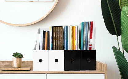 24 Pack Cardboard Magazine Holder, Magazine File Holder for Home, Office, Desk, 10.6'' H×10.2'' L ×3.5''W Magazine Storage Box (12 Pack White and 12 Pack Black)