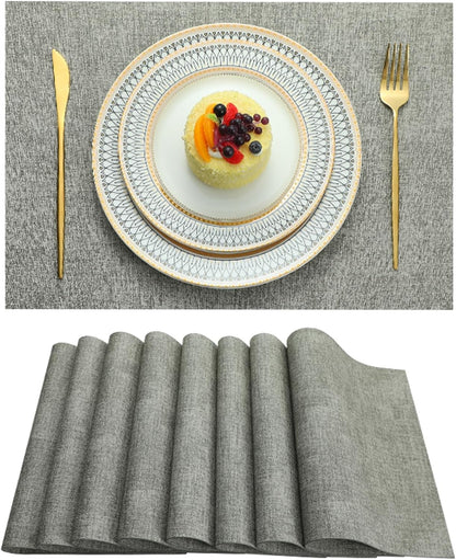 Placemats Set of 4 Washable Heat Resistant Place Mats PVC Woven Dining Table Mat Gray 4pcs