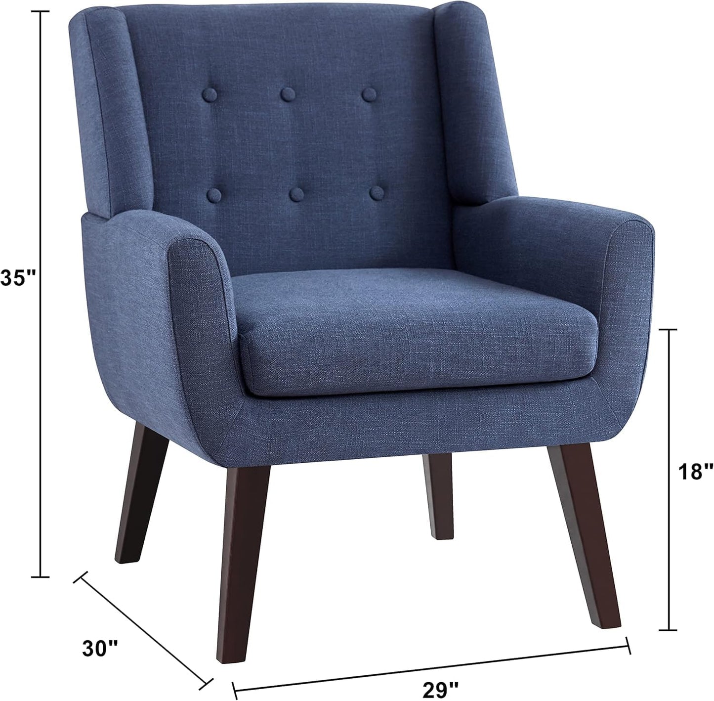HUIMO Button-Tufted Accent Chairs Set of 2,Upholstered Reading Living Room Chair,Mid Century Modern Chair with Linen Fabric, Club Chair,Comfy Arm Chairs for Living Room,Bedroom,Dark Blue